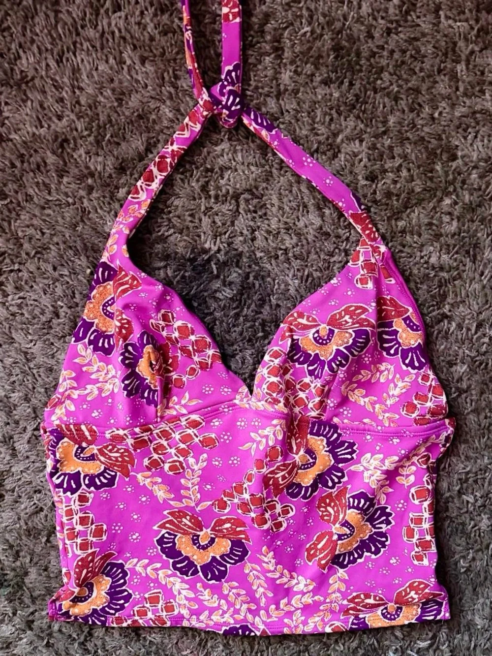 American Eagle Outfitters Purple Floral Halter Swim Top